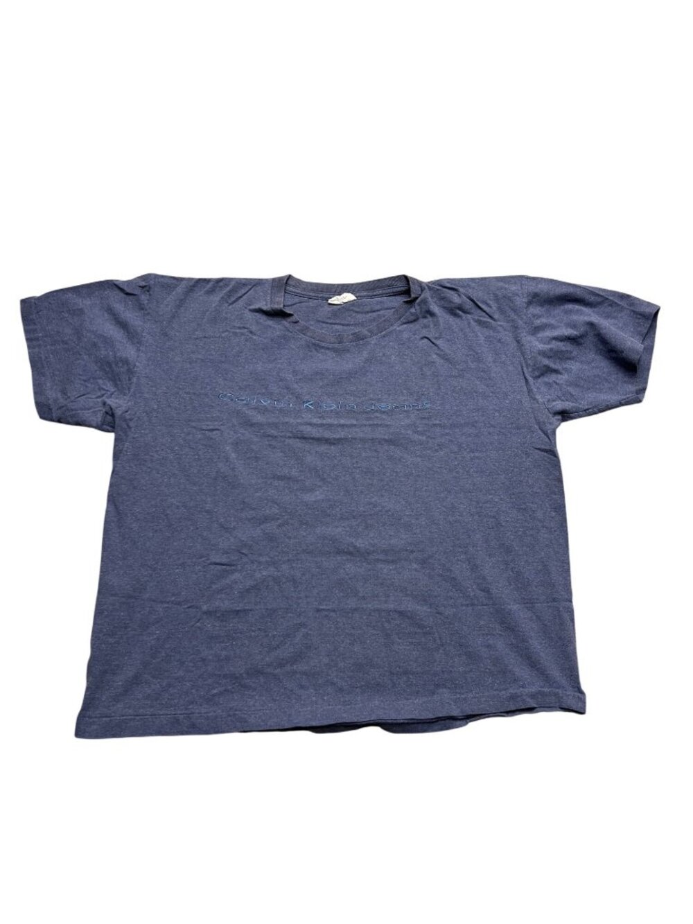 Vintage Calvin Klein Jeans Blue Crewneck Tshirt Tee Embordered Spellout L/XL 90s